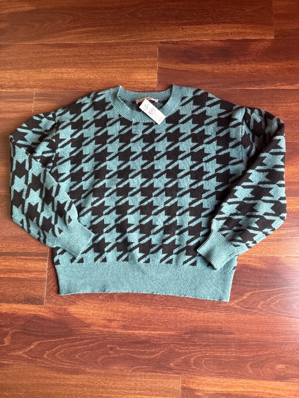 LOFT Green Houndstooth Sweater Size Medium